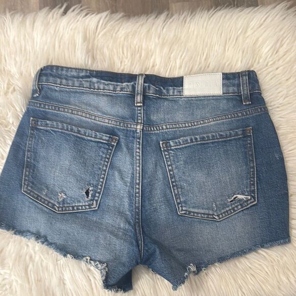 Pistola Blue Distressed Jean Shorts Raw Hem Size 26 - Picture 4 of 12